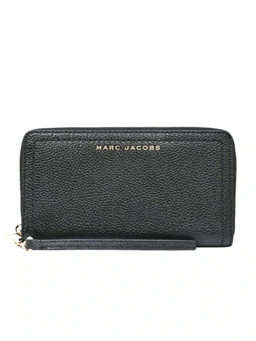 Marc Jacobs Black Pebbled Leather Wristlet Wallet with Gold Logo